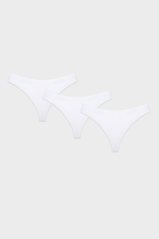 Beyaz Dikişsiz 3lü String - 1