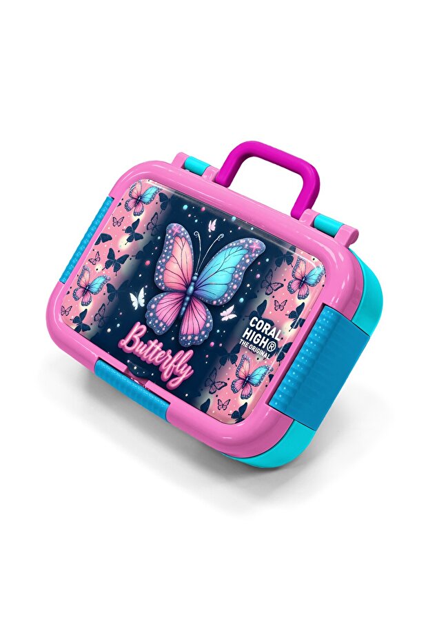 Kids Pastel Colored Butterfly Patterned Stainless Steel Lunch Box 39149