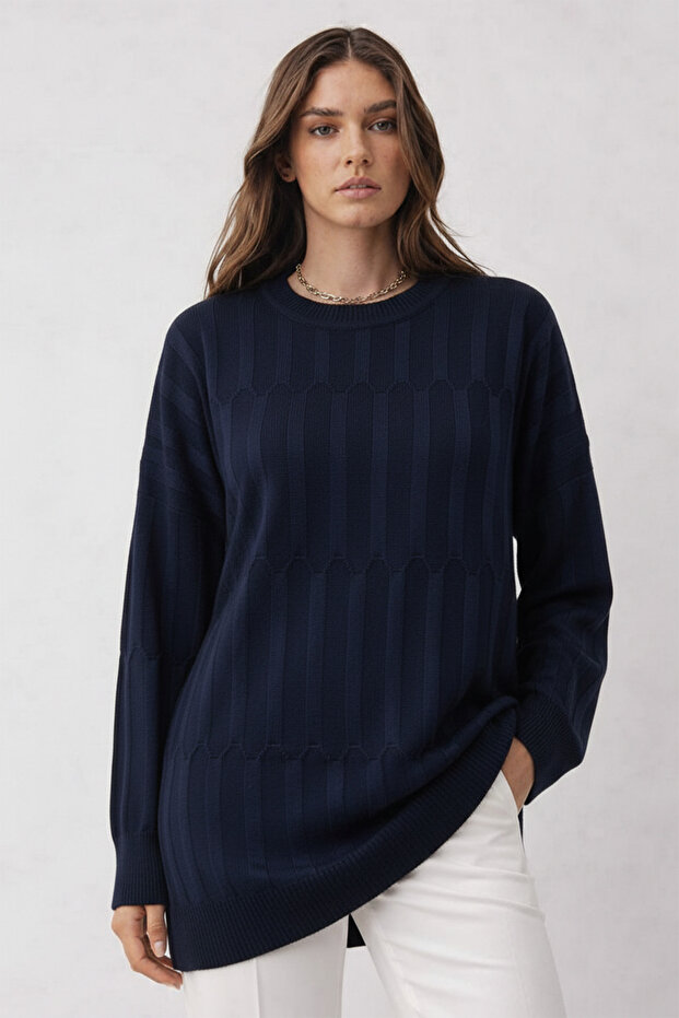 تونيك منقوش N3174 باللون الأزرق الداكن - 3