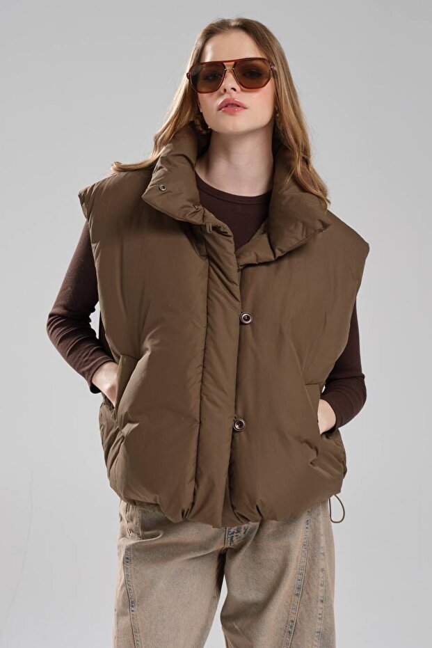 Women's Premium Quality Design Vest with Filling Inside and Buttons on the Front