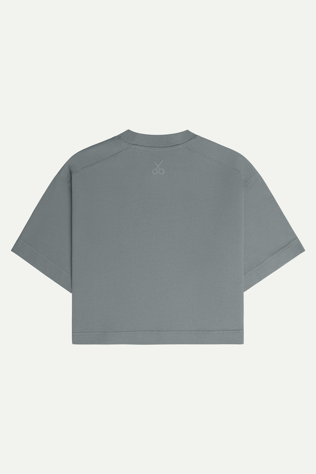 Kadın Urban Cut Crop Basic T-Shirt - Storm - 2