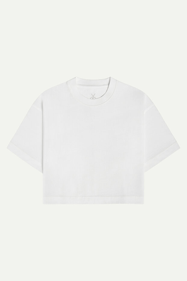 Kadın Urban Cut Crop Basic T-Shirt - Off White - 1