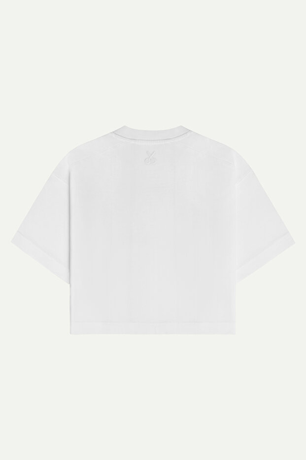 Kadın Urban Cut Crop Basic T-Shirt - Off White - 2