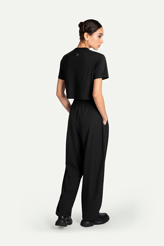 Kadın Flat Cut Crop Basic T-Shirt - Tar - 5