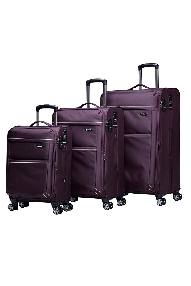 Soft Shell Travel Bag Expandable Trolley Luggage Set of 3 for Unisex