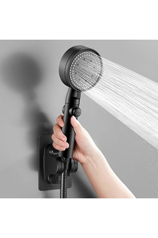 Shower Head with 5 Functions, Stop Button, Matte Black - 1