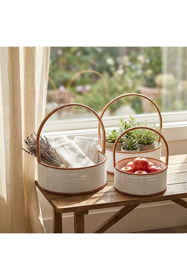 3 سلال بلاستيكية متداخلة من الروطان، منظم متعدد الأغراض - 2