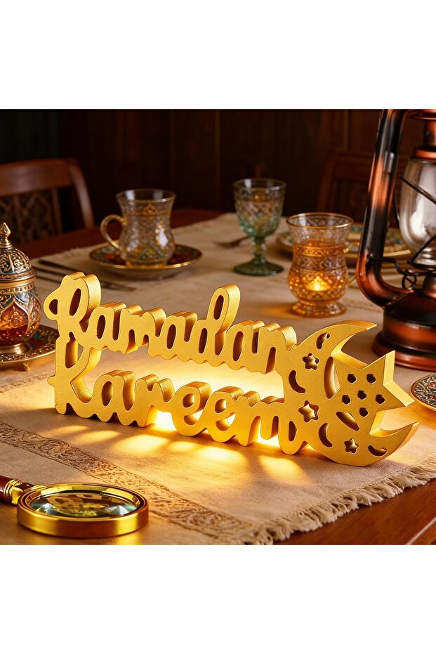 Ramadan Decorations, Wooded Ramadan Table for Party Decor (Gold)
