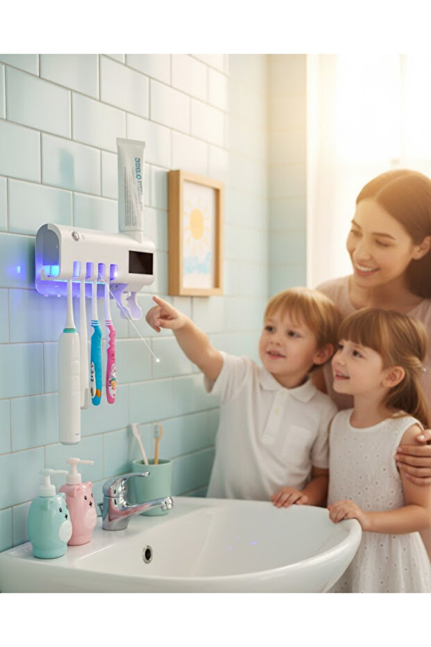 حامل فرشاة أسنان أوتوماتيكي لعصر معجون الأسنان بالأشعة فوق البنفسجية - 1
