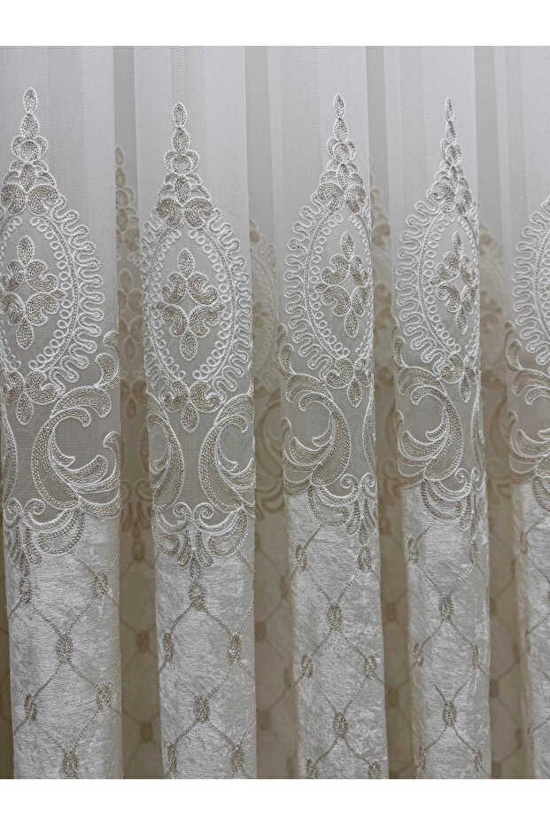 Nova Gold Detailled 1/2,5 Pleated Tulle Curtain Apm