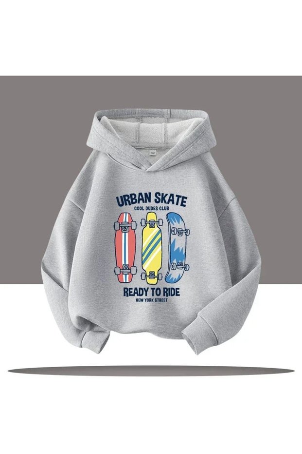 Urban Skate Printed Hooded 100% Cotton Kids Sweatshirt