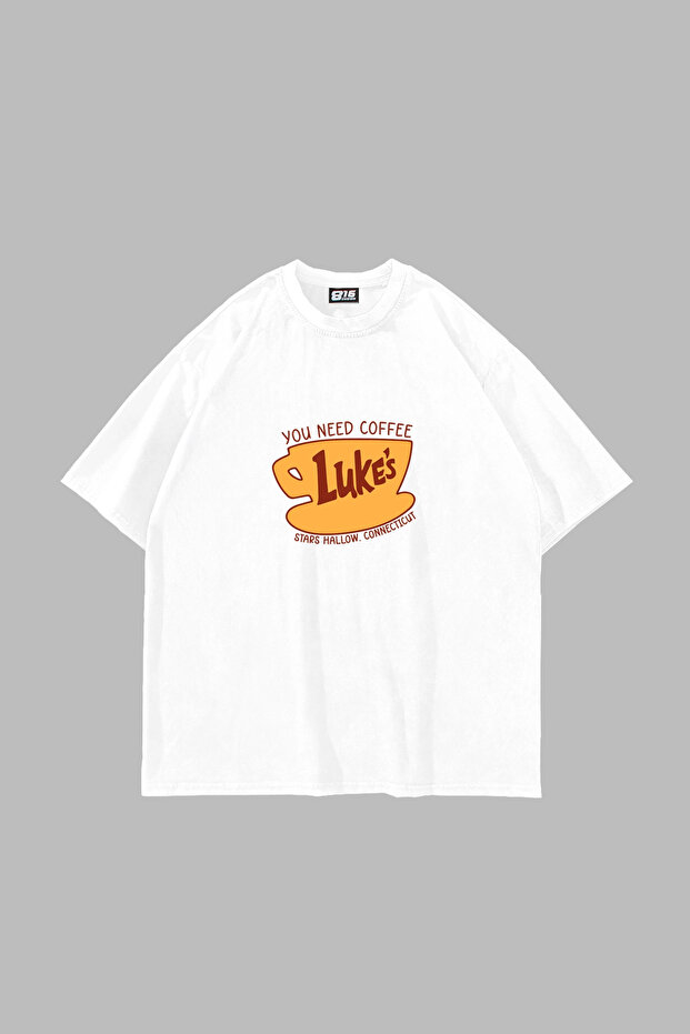Luke's Printed Oversize Unisex White Tshirt