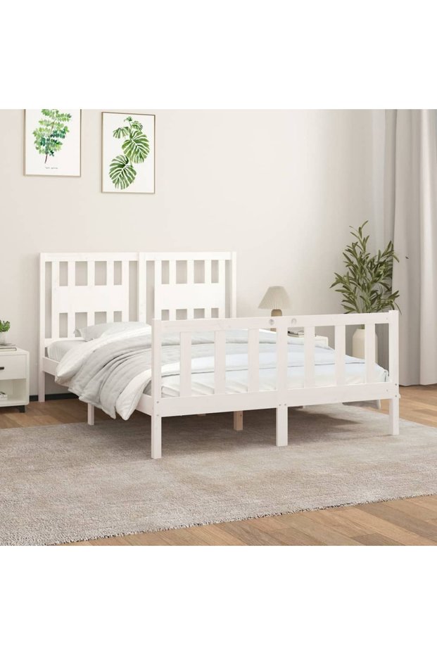Bed frame with headboard, white, 120x200 cm, solid pine wood