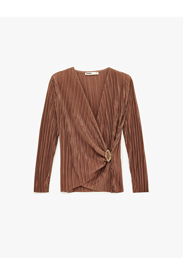Women'S Brown Pleated Blouse
