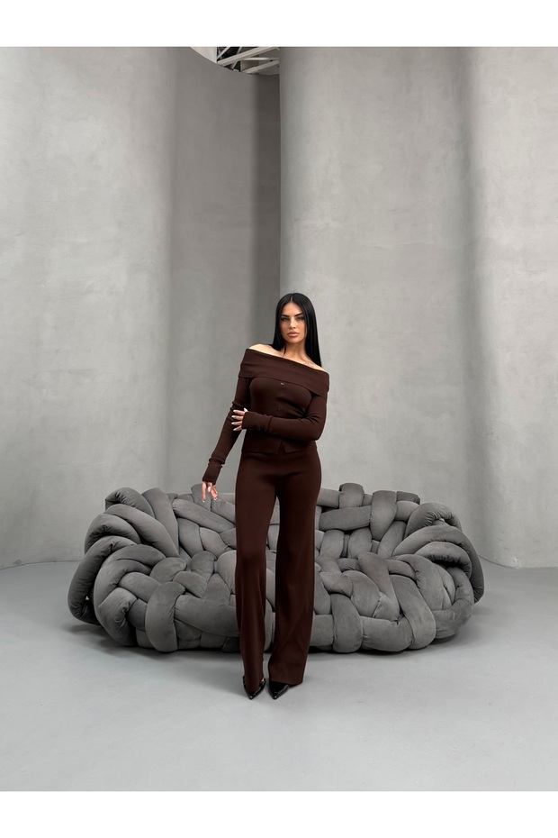 Boat Neck Button Detailed Knitwear Set