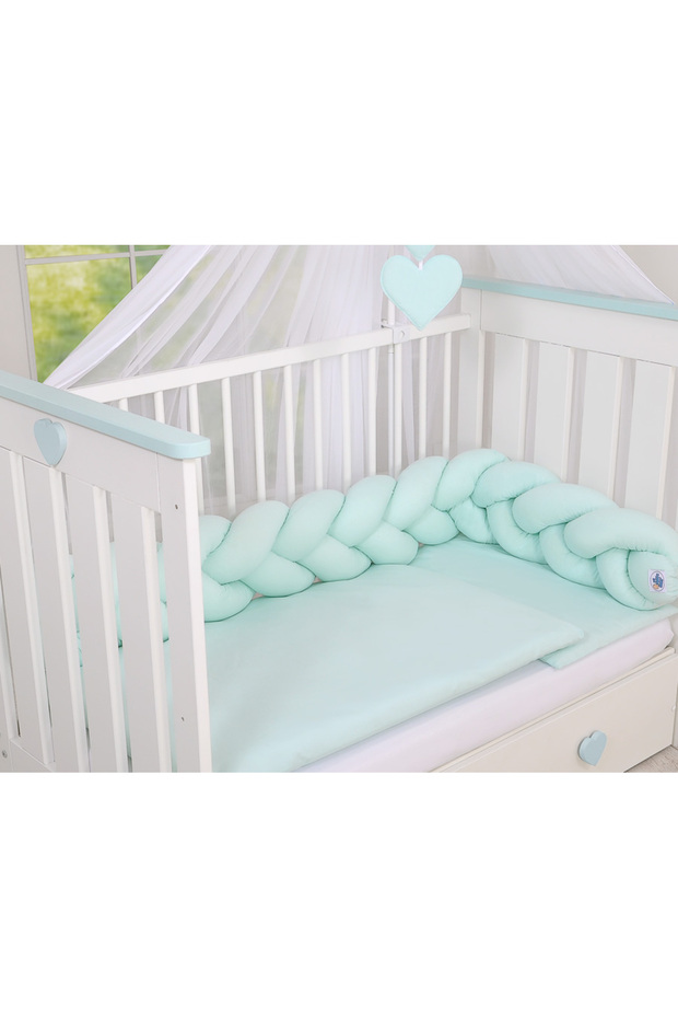 Braided cot bumper - mint - 2