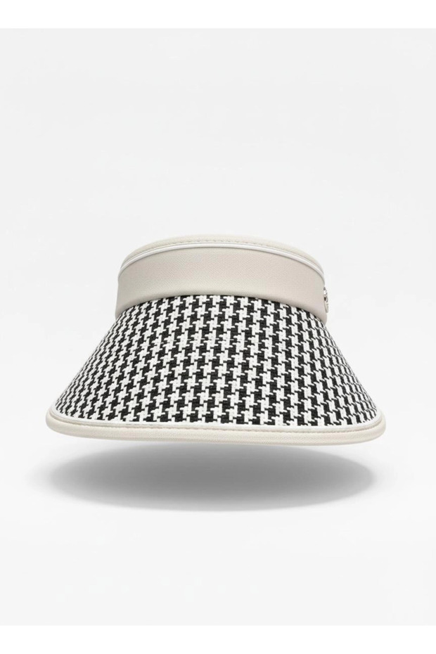 قبعة بيضاء بنمط دقيق منقوش على شكل ريش الغراب مع حاجب قابل للتعديل - 5