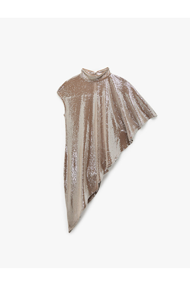 Women'S Brown Sequined Cape Top
