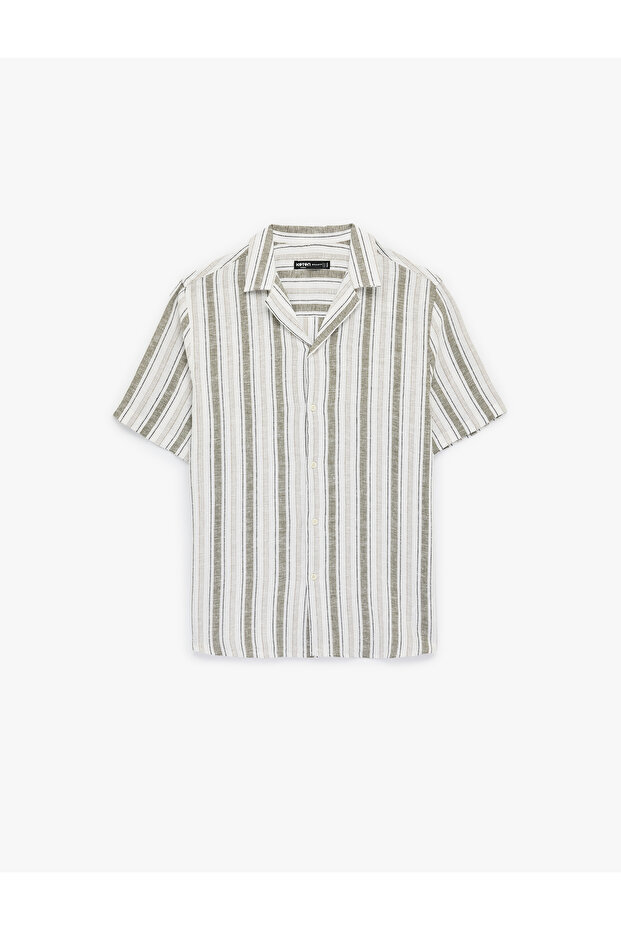 Men'S Khaki Stripe Viscose Linen Blend Shirt