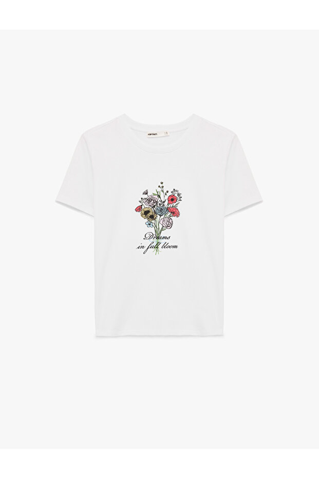 Women'S White Floral Printed T-Shirt