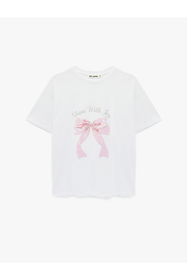 Women'S White Bow Printed T-Shirt