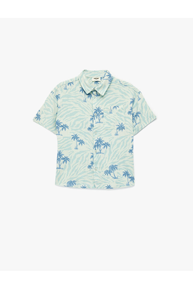 Boy'S Blue Design Palm Patterned Shirt