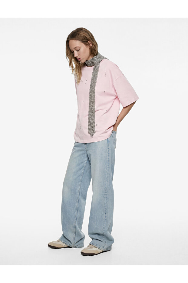 Women'S Pink Embellished T-Shirt