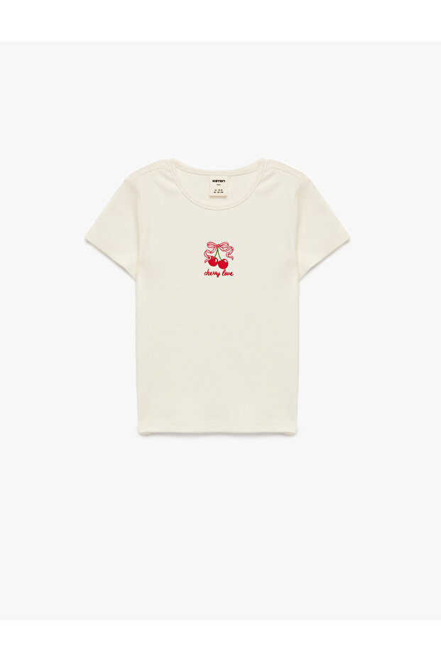 Baby Girl'S Ecru Embroidered Cotton T-Shirt