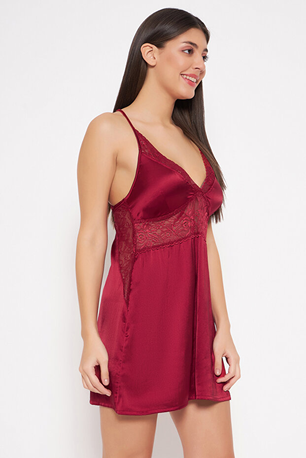 بيبي دول مبطن أنيق أساسي باللون العنابي - ساتان - 4