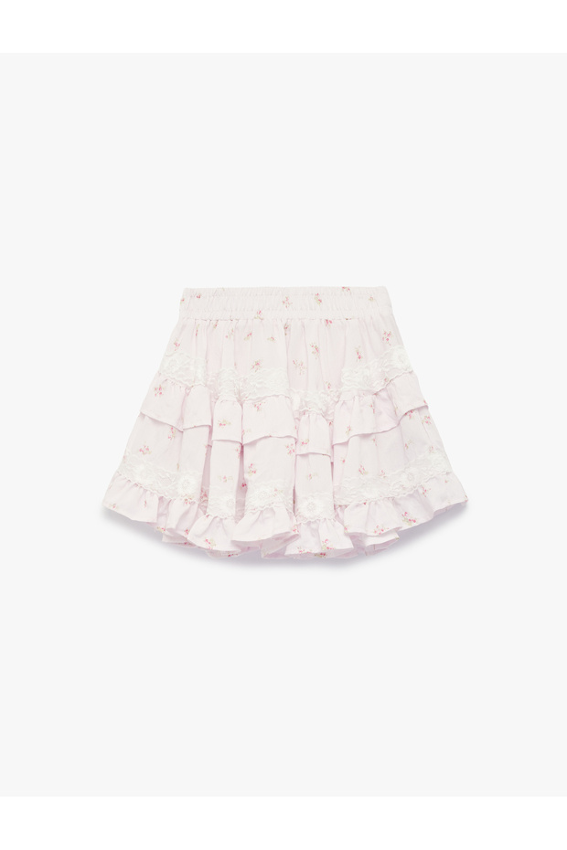 Girl'S Pink Design Ruffle Detail Skirt