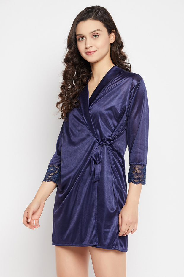 طقم بيبي دول وروب أنيق باللون الكحلي - ساتان - 3