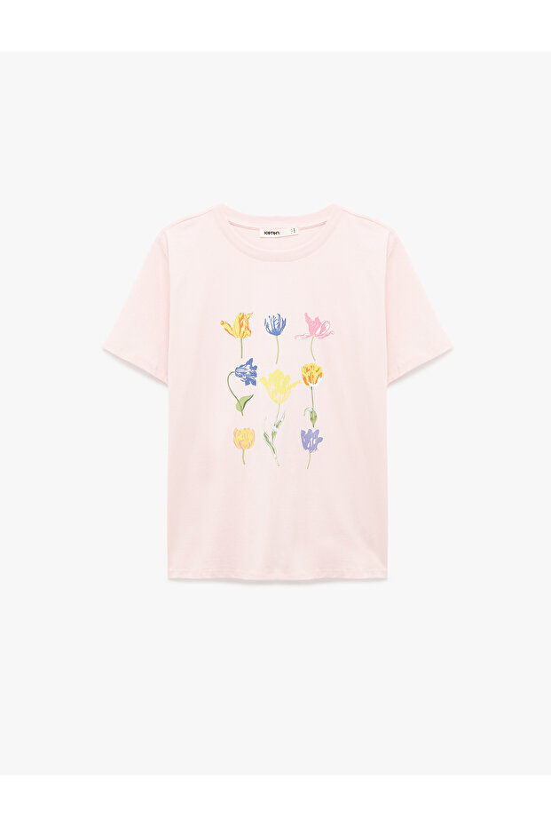 Women'S Pink Tulip Printed T-Shirt