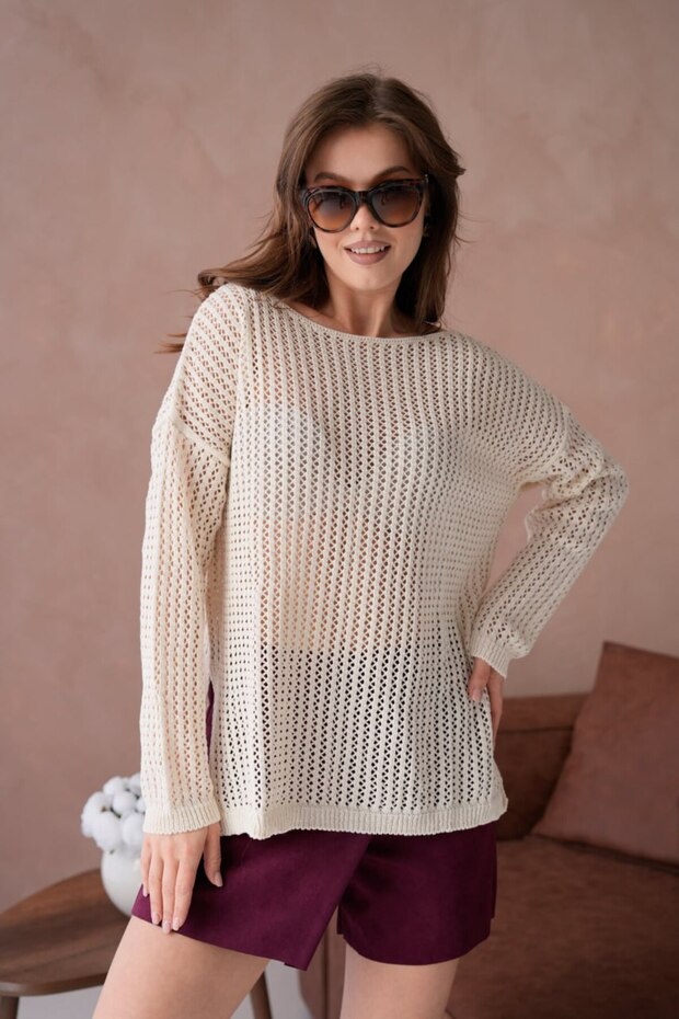 Women's Boat Neck Openwork Knitwear Tunic