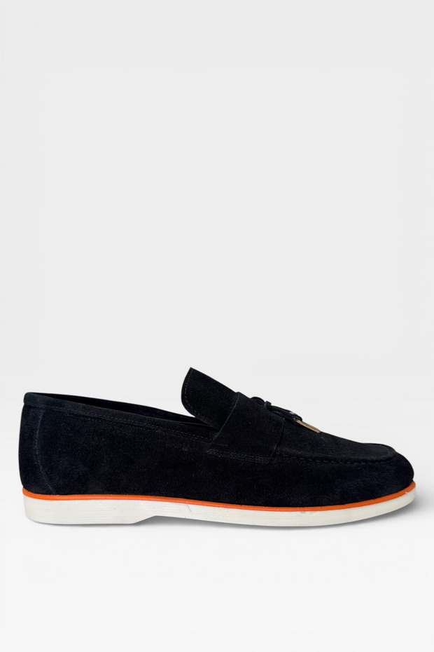 Genuine Suede Leather Key Detailed Loafer Men's Shoes Black