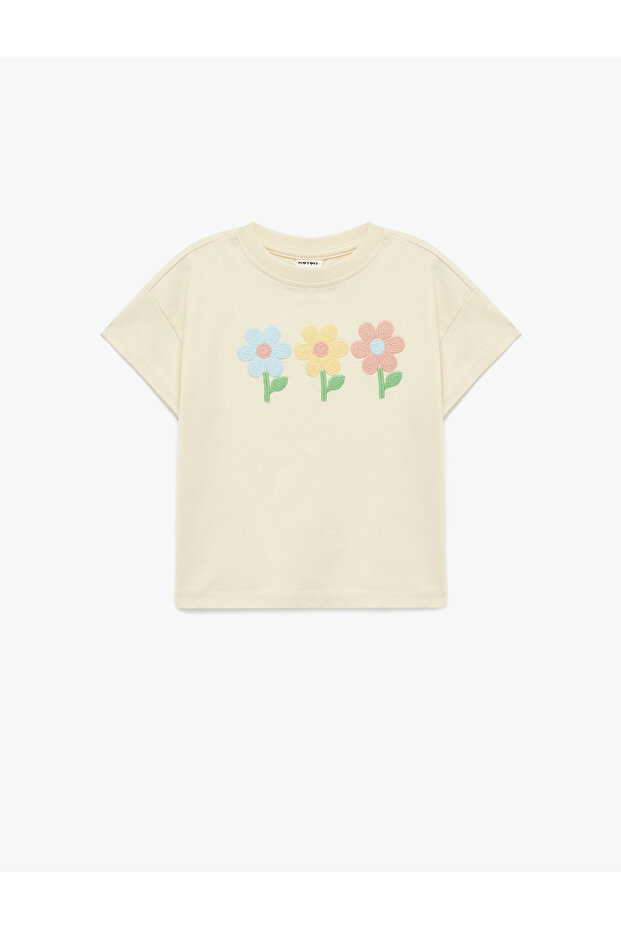 Baby Girl'S Beige Embroidered Cotton T-Shirt