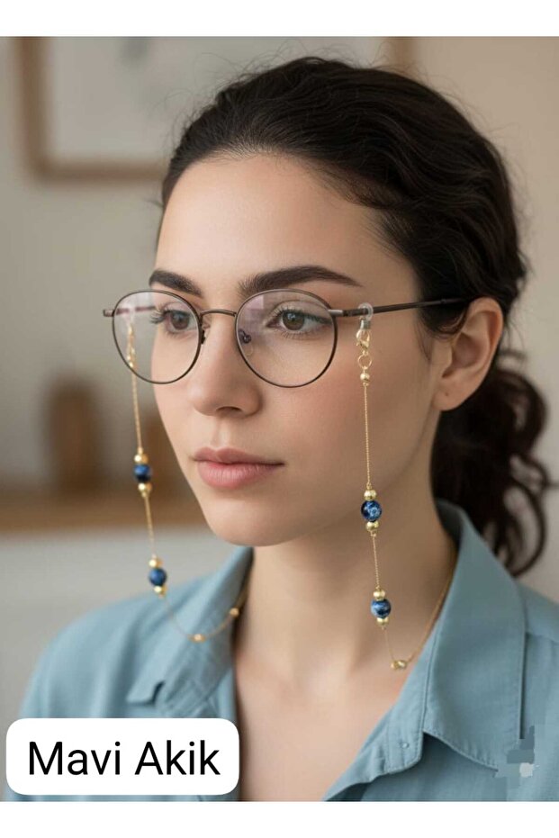 سلسلة نظارات فاخرة من حجر العقيق الأزرق الطبيعي