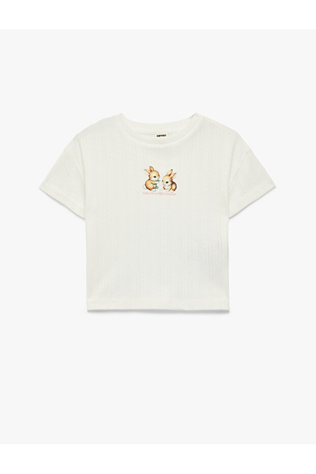 Baby Girl'S Ecru Printed T-Shirt