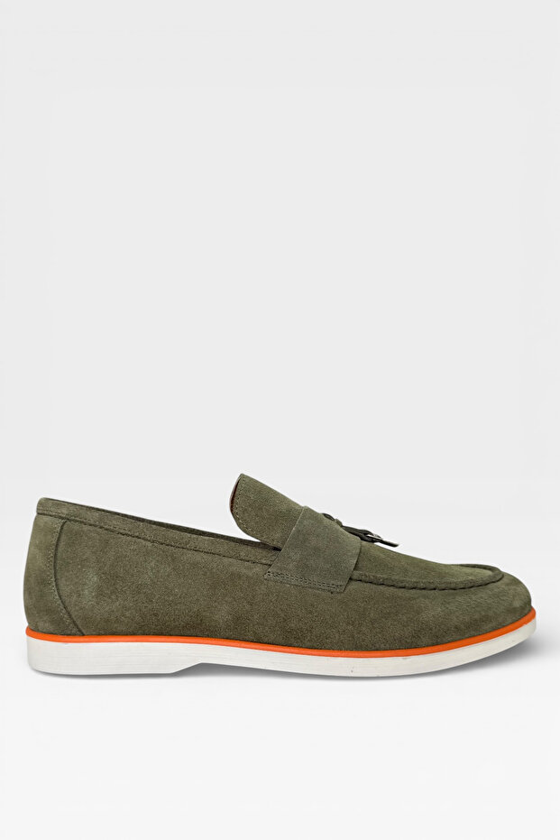 Genuine Suede Leather Key Detailed Loafer Men's Shoes Khaki