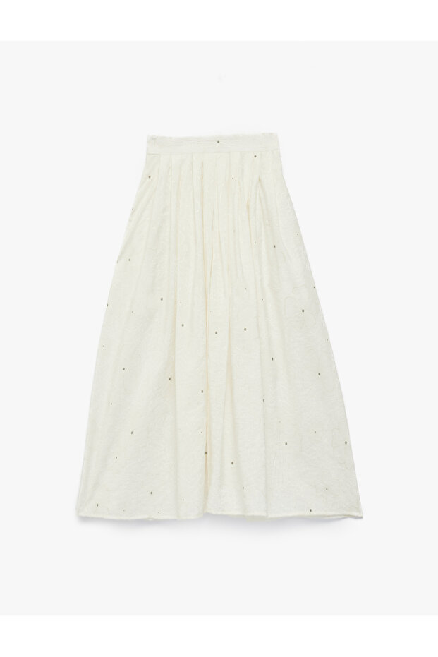 Girl'S Ecru Design Floral Viscose Skirt