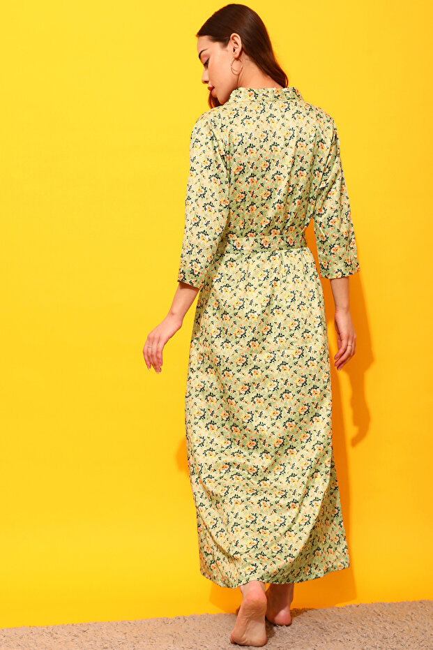Chic Basic Long Nighty & Pretty Florals Robe in Mint Green - Satin - 5