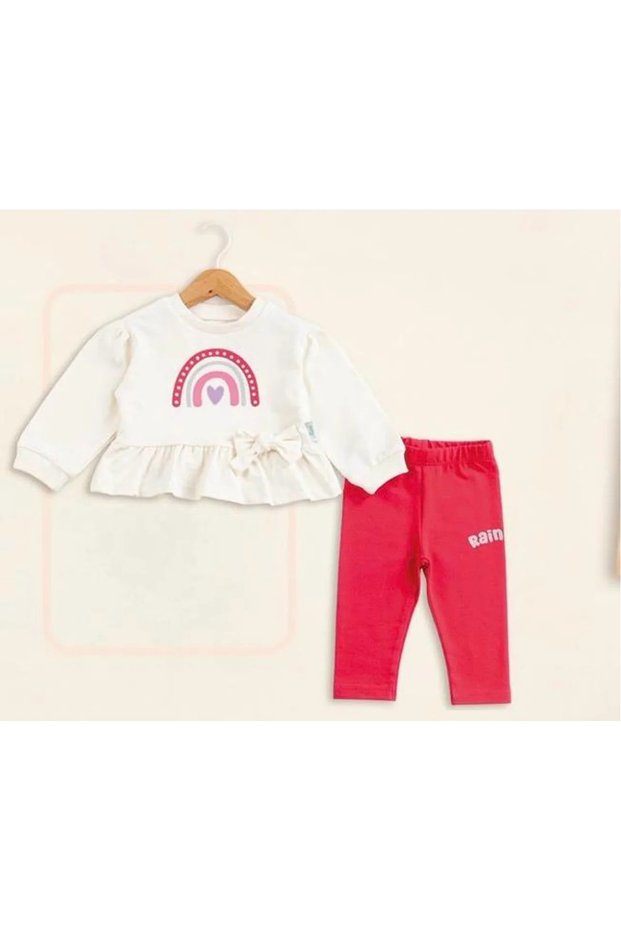 Rainbow Printed Pink Tights Baby Girl Set
