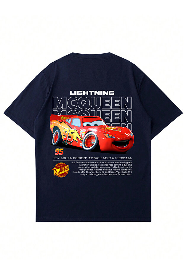 تي شيرت كبير الحجم مطبوع عليه Lightning Mcqueen للجنسين