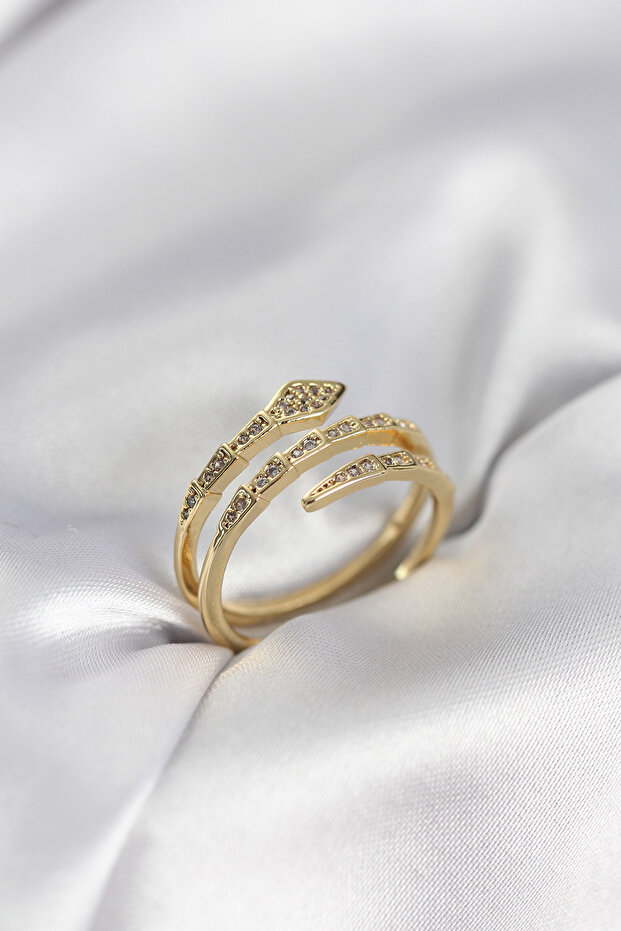 Snake Model Gold Color Zircon Stone Women's Ring
