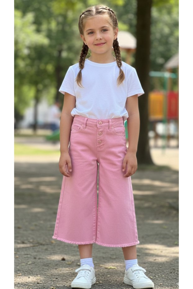 Wide Leg Capri Length Gabardine Trousers