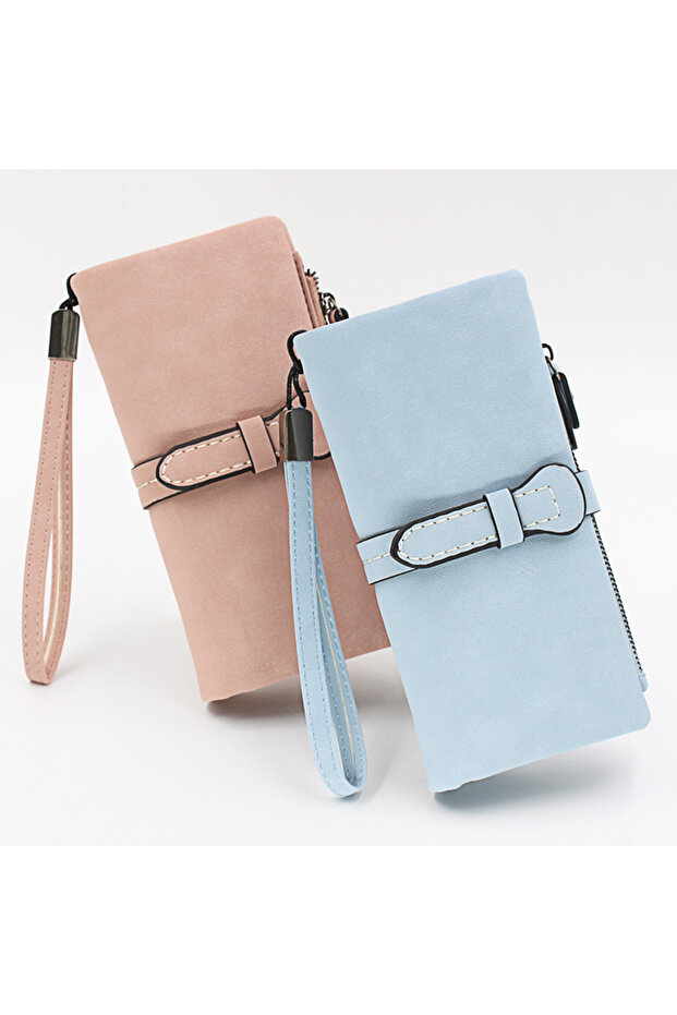 Multi-Compartment Zippered Handbag with Card Holder and Coin Compartment - Baby Blue