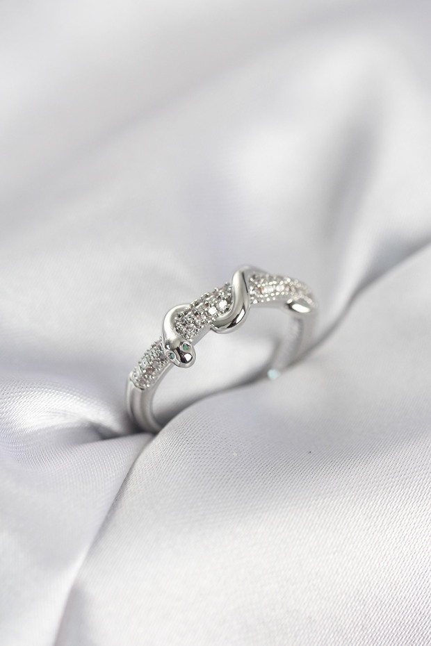 Silver Color Zircon Stone Spiral Snake Model Women's Ring