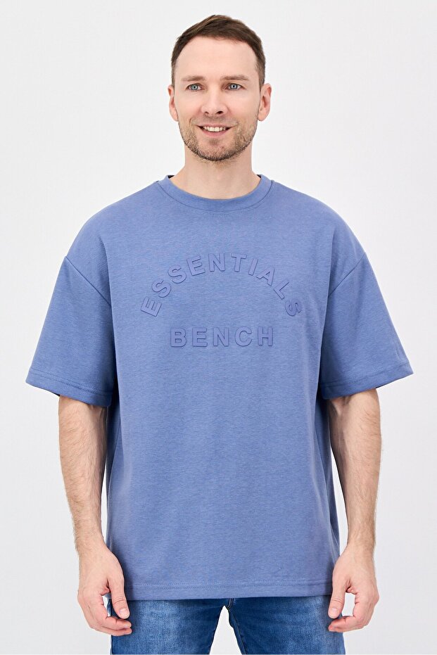 Men Crew Neck Short Sleeve Brand Logo T-Shirt, Slate Blue