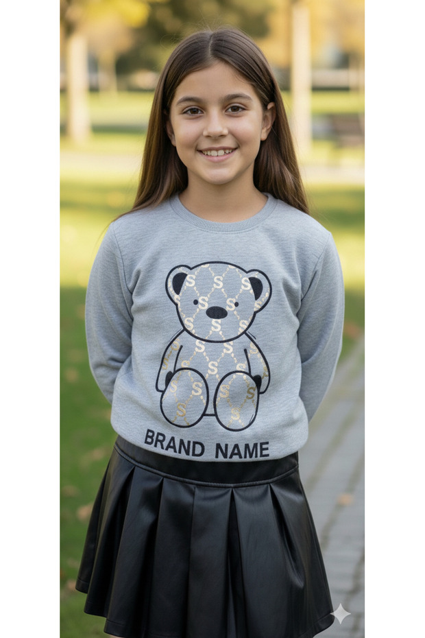Gri Girl's Sweatshirt with Teddy Bear Print and Gilding, with Elasticated Sleeves and Hem.