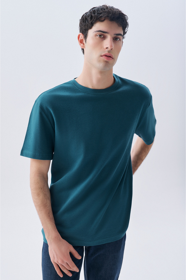 Men's Stone Color Loose Fit Crew Neck T-Shirt