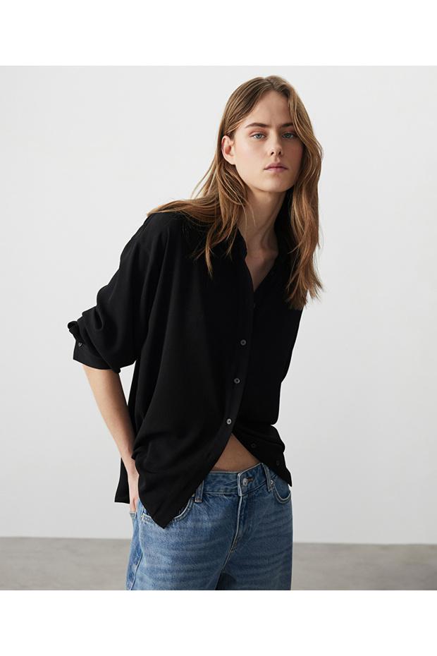 Düşük omuz basic gömlek - 2